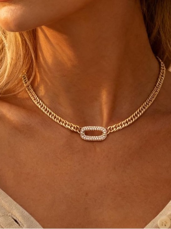 Anthropologie Jewelry - Anthropologie Gold Cubic Link Necklace with Crystal Accent